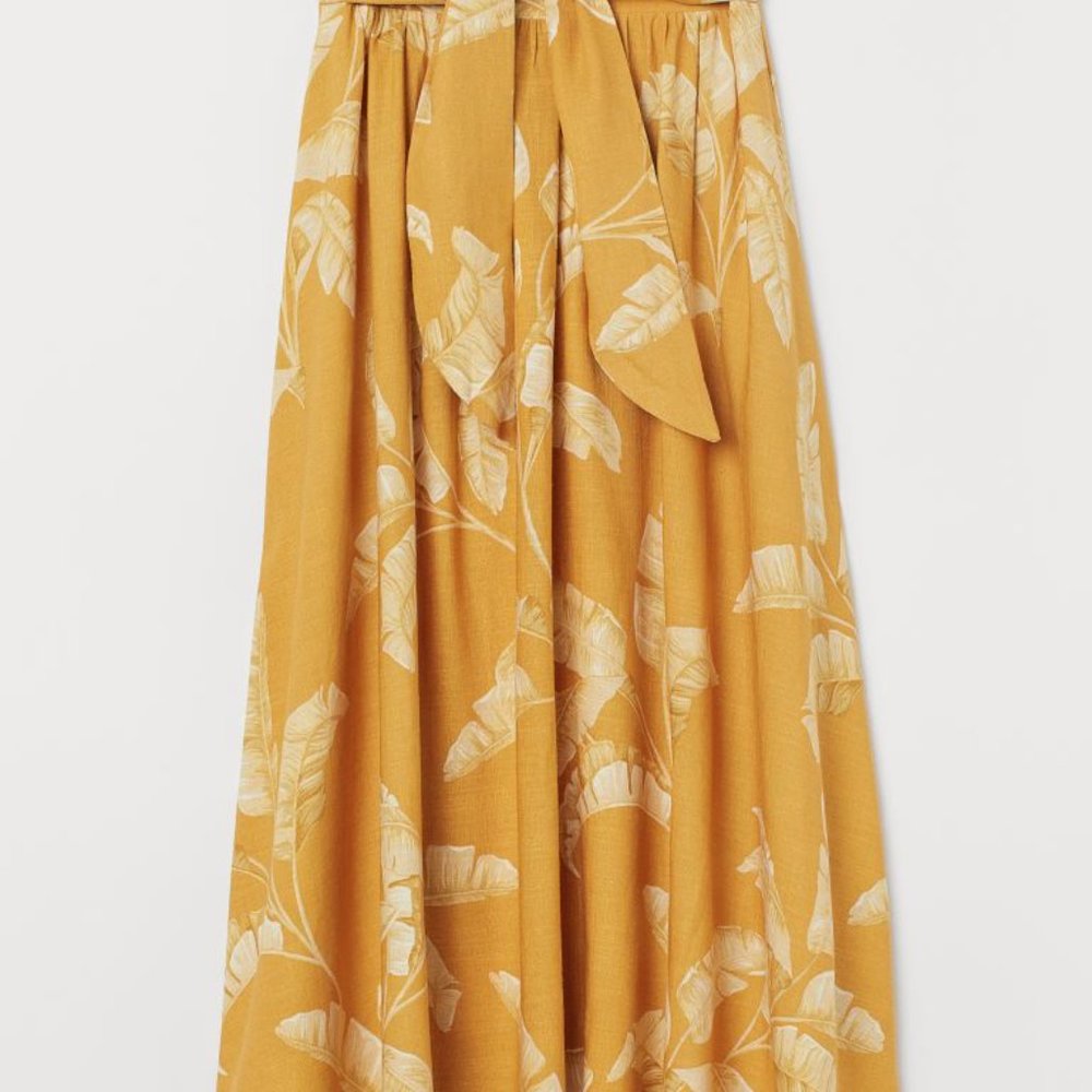 H&M Yellow Banana Leaf Print Midi Skirt
